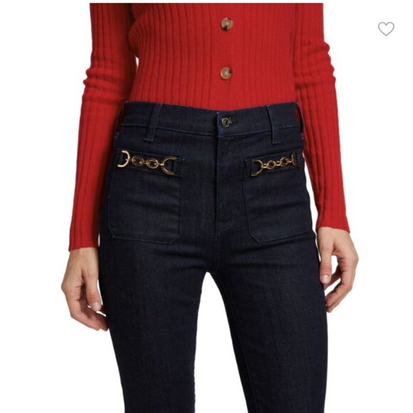 Veronica Beard Florence Flare Jeans with Chains Dark Wash Size 27 - Picture 4 of 15